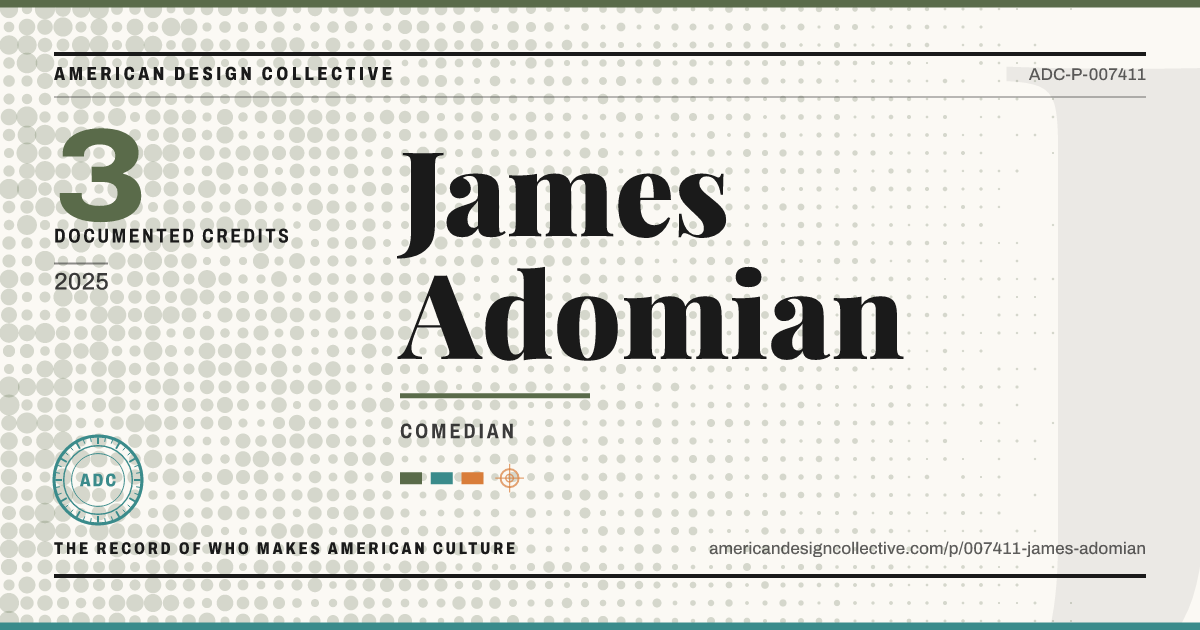 Registry card for James Adomian: the ADC seal, James Adomian, and how much is on record.