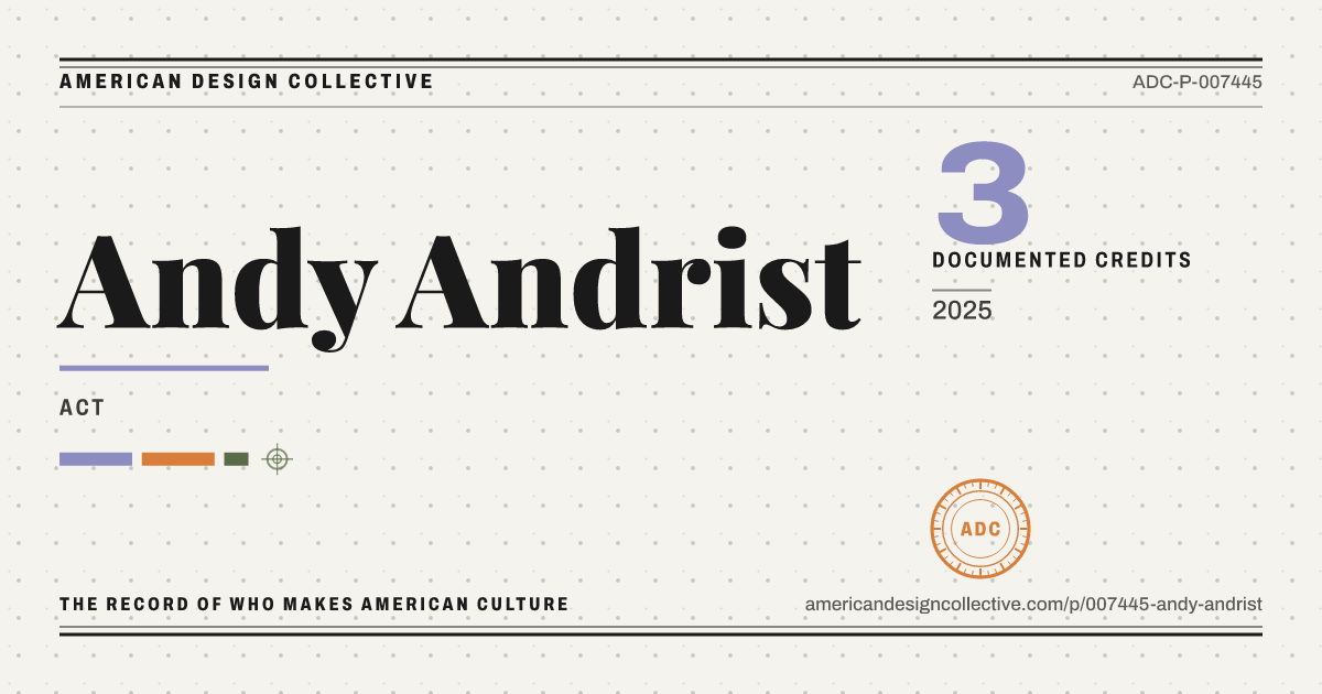 Registry card for Andy Andrist: the ADC seal, Andy Andrist, and how much is on record.