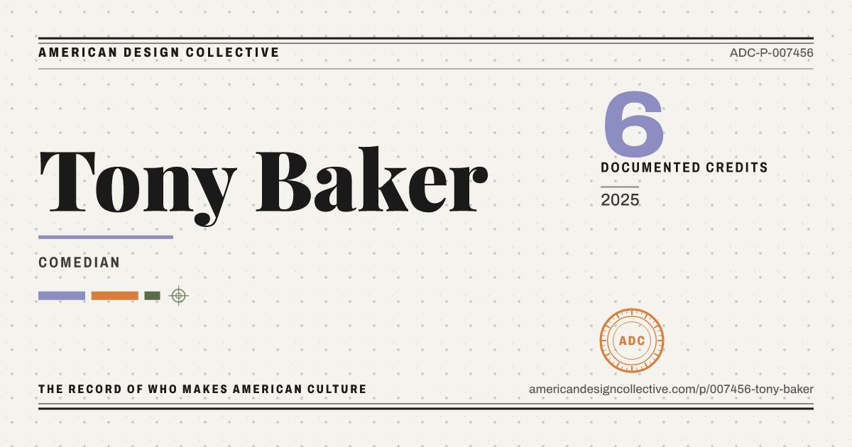 Registry card for Tony Baker: the ADC seal, Tony Baker, and how much is on record.