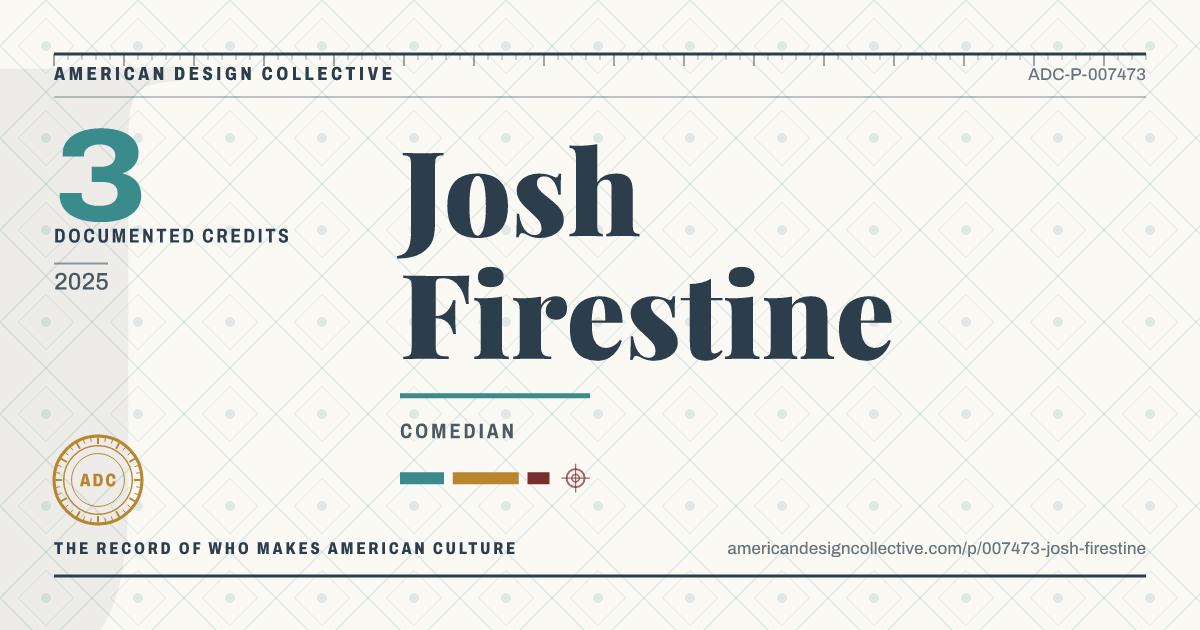 Registry card for Josh Firestine: the ADC seal, Josh Firestine, and how much is on record.