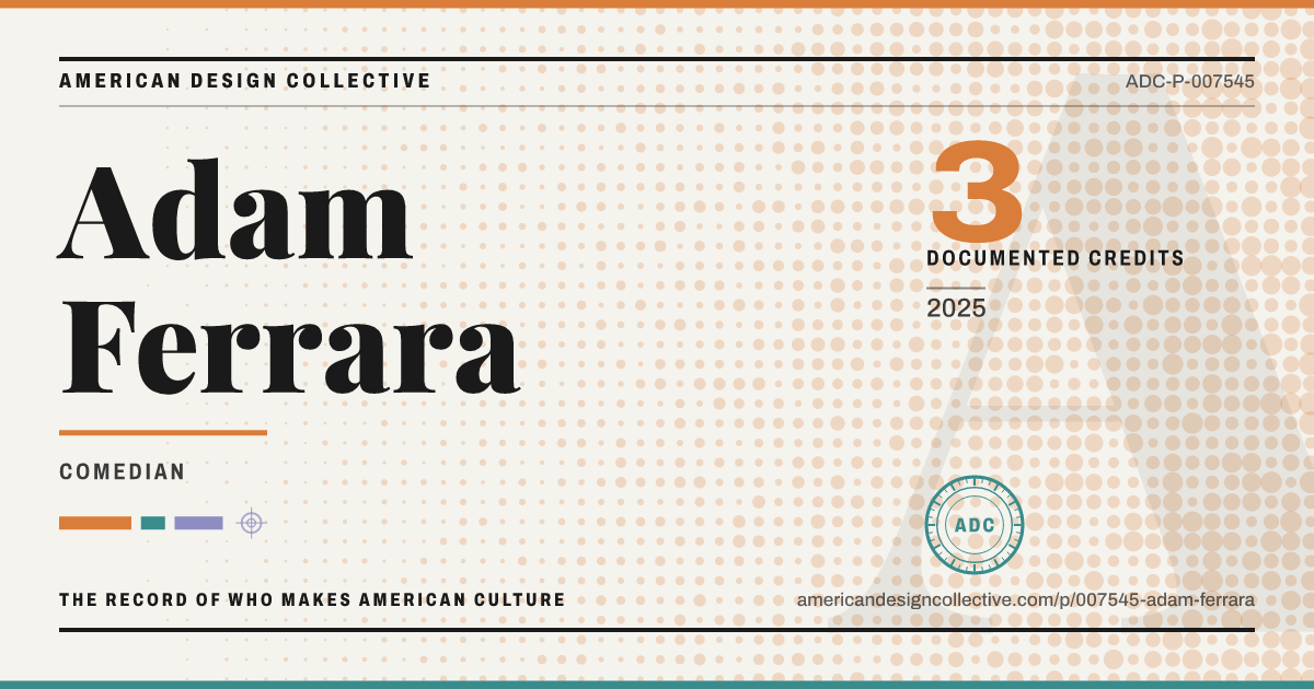 Registry card for Adam Ferrara: the ADC seal, Adam Ferrara, and how much is on record.