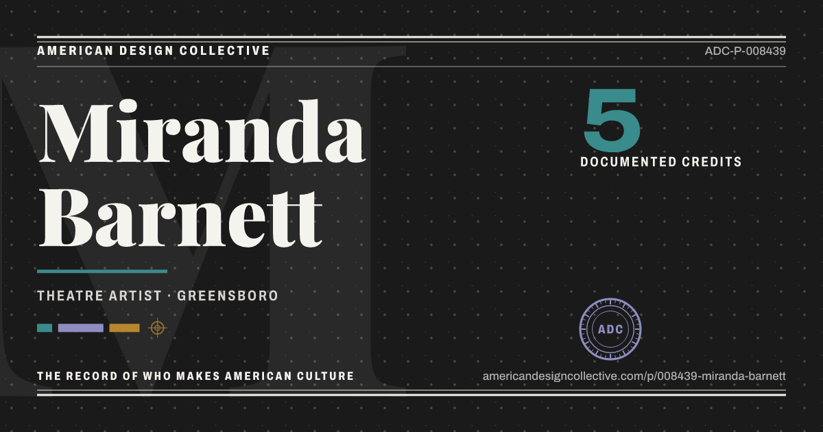 Registry card for Miranda Barnett: the ADC seal, Miranda Barnett, and how much is on record.