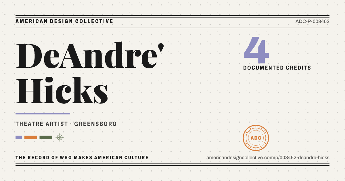Registry card for DeAndre' Hicks: the ADC seal, DeAndre' Hicks, and how much is on record.