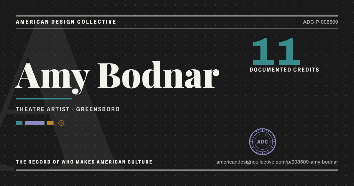 Registry card for Amy Bodnar: the ADC seal, Amy Bodnar, and how much is on record.