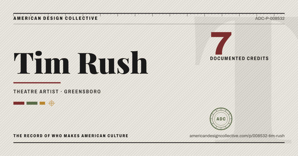 Registry card for Tim Rush: the ADC seal, Tim Rush, and how much is on record.