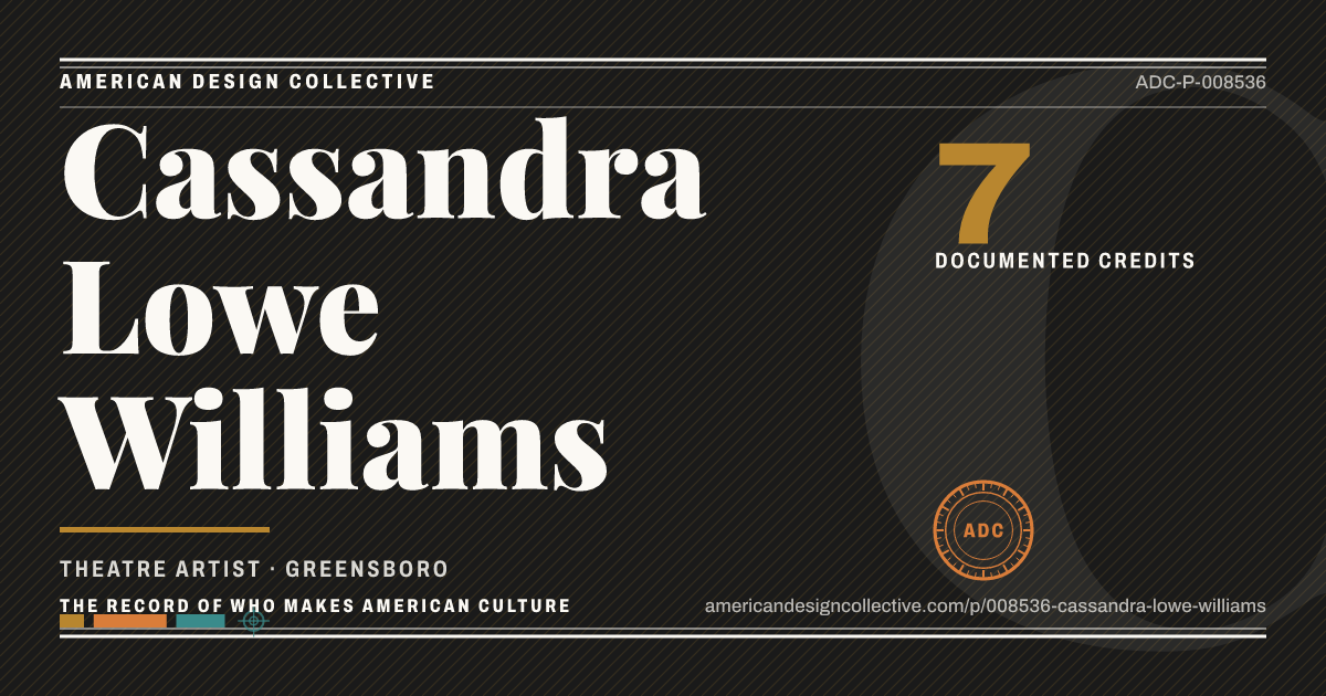Registry card for Cassandra Lowe Williams: the ADC seal, Cassandra Lowe Williams, and how much is on record.