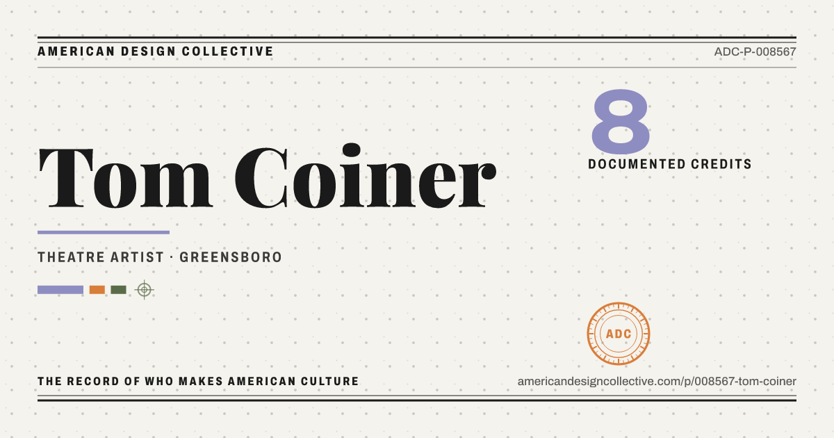 Registry card for Tom Coiner: the ADC seal, Tom Coiner, and how much is on record.