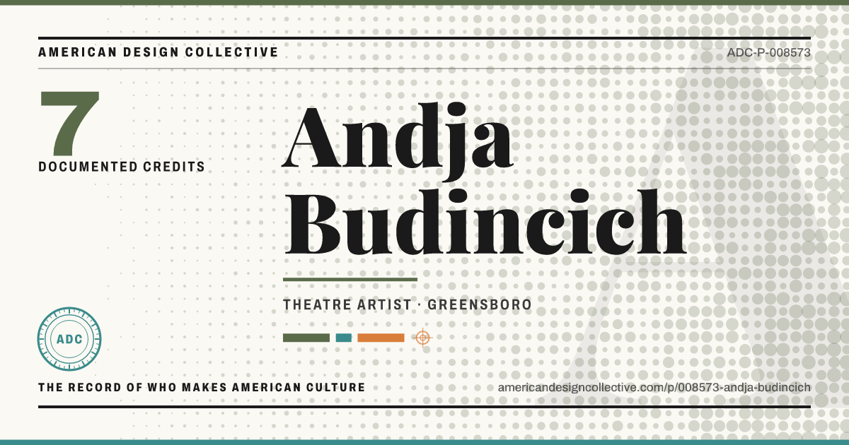 Registry card for Andja Budincich: the ADC seal, Andja Budincich, and how much is on record.