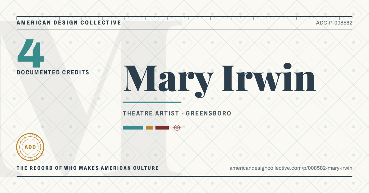 Registry card for Mary Irwin: the ADC seal, Mary Irwin, and how much is on record.