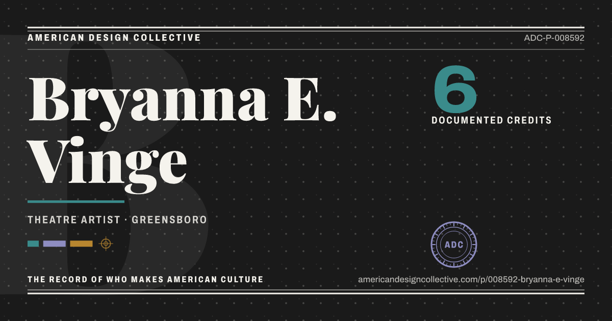 Registry card for Bryanna E. Vinge: the ADC seal, Bryanna E. Vinge, and how much is on record.