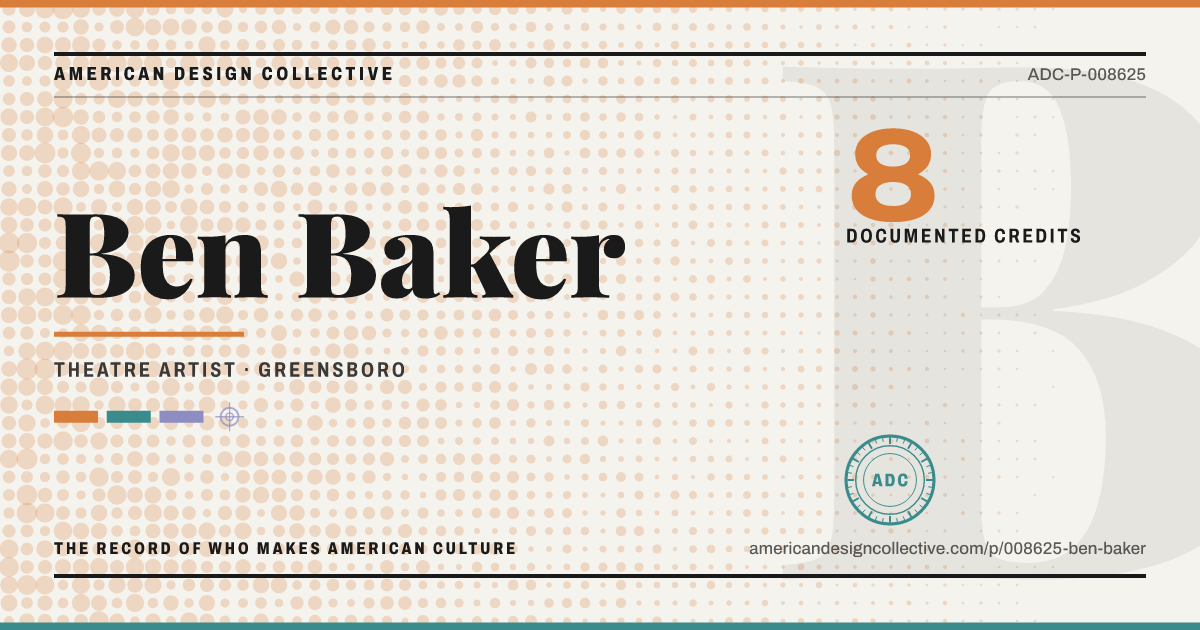 Registry card for Ben Baker: the ADC seal, Ben Baker, and how much is on record.