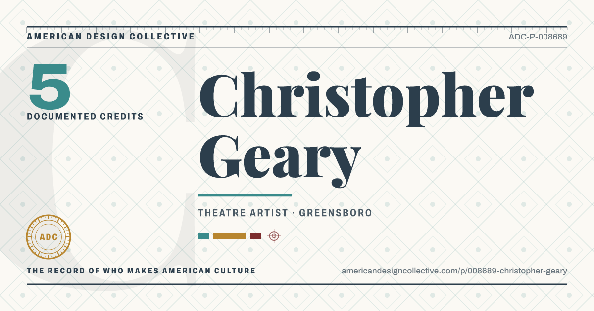 Registry card for Christopher Geary: the ADC seal, Christopher Geary, and how much is on record.