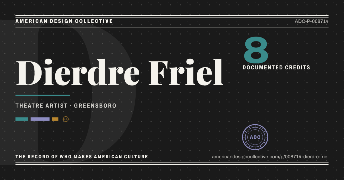 Registry card for Dierdre Friel: the ADC seal, Dierdre Friel, and how much is on record.