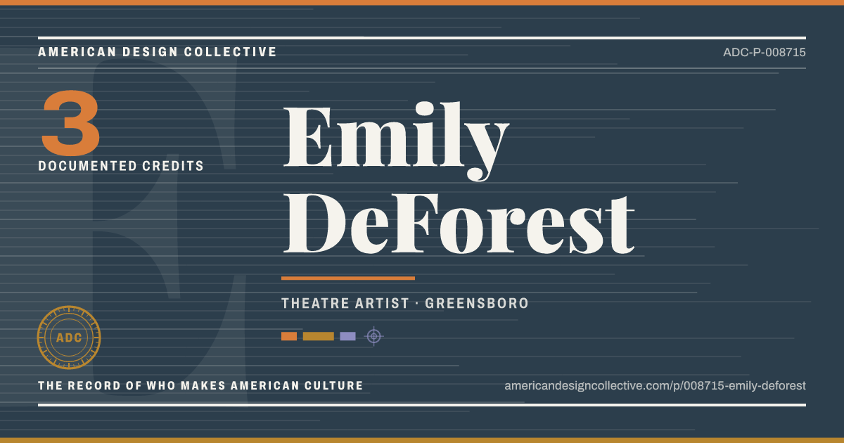 Registry card for Emily DeForest: the ADC seal, Emily DeForest, and how much is on record.