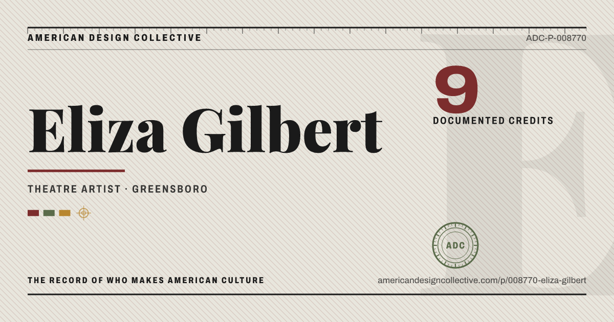 Registry card for Eliza Gilbert: the ADC seal, Eliza Gilbert, and how much is on record.