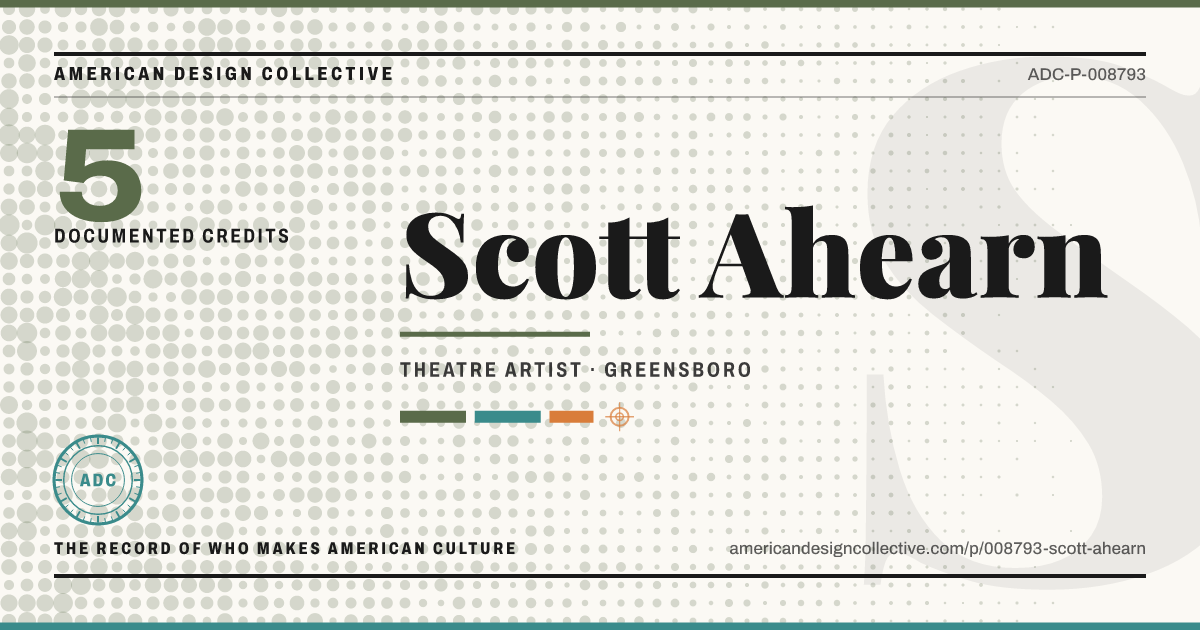 Registry card for Scott Ahearn: the ADC seal, Scott Ahearn, and how much is on record.