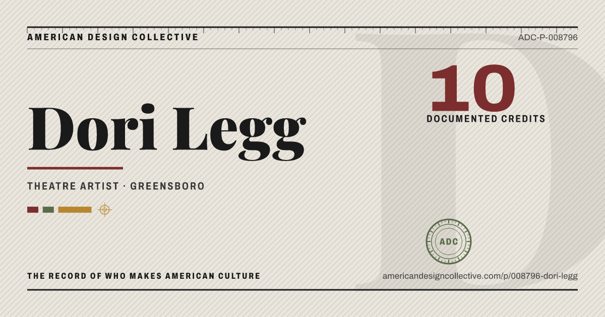 Registry card for Dori Legg: the ADC seal, Dori Legg, and how much is on record.