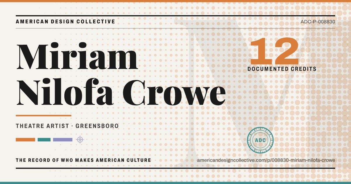 Registry card for Miriam Nilofa Crowe: the ADC seal, Miriam Nilofa Crowe, and how much is on record.