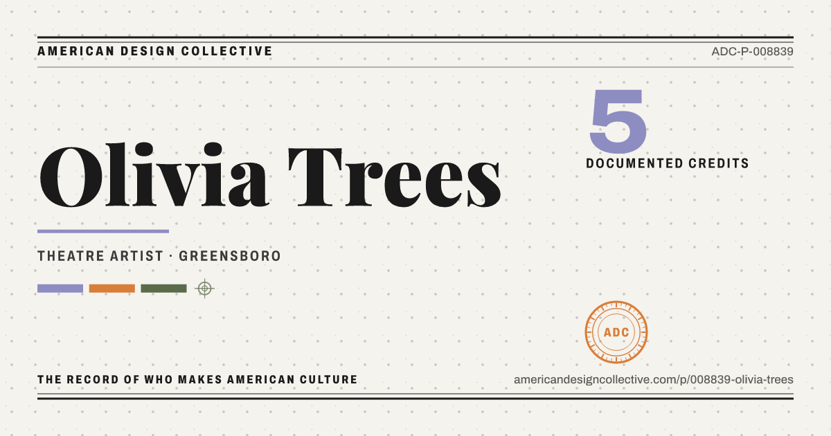 Registry card for Olivia Trees: the ADC seal, Olivia Trees, and how much is on record.