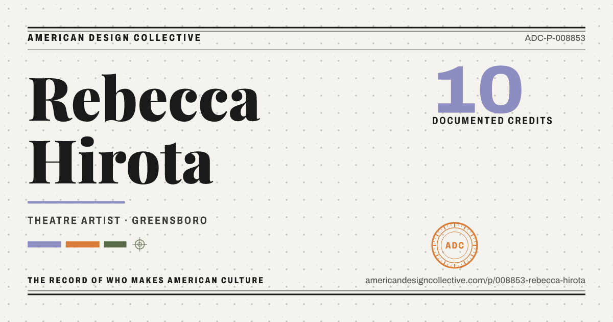Registry card for Rebecca Hirota: the ADC seal, Rebecca Hirota, and how much is on record.