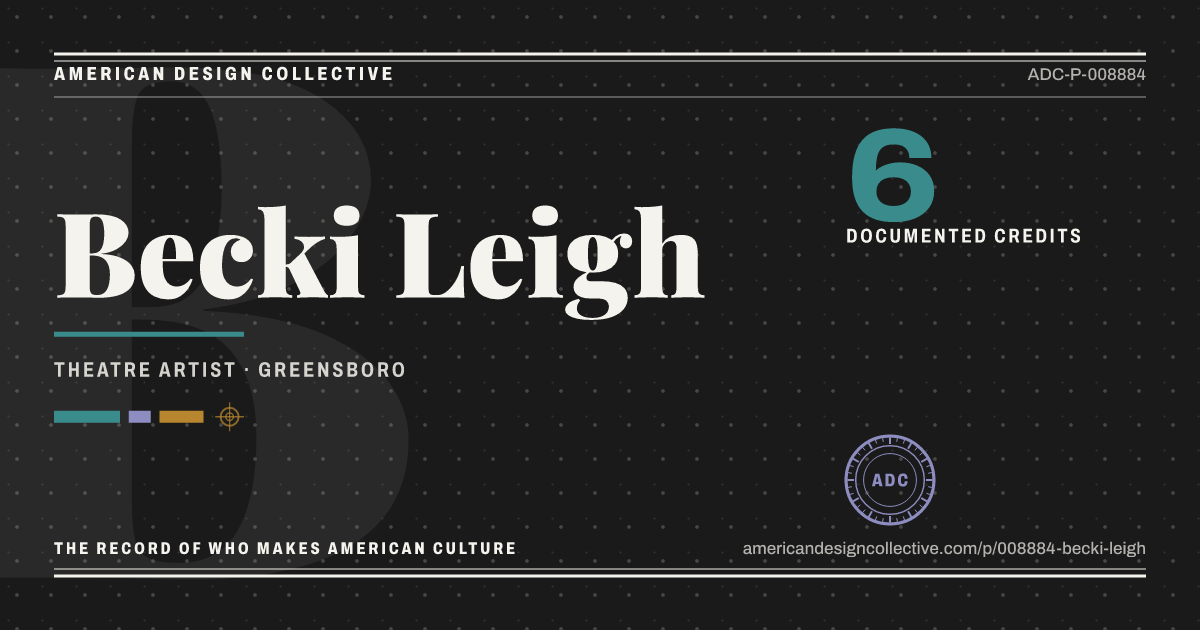 Registry card for Becki Leigh: the ADC seal, Becki Leigh, and how much is on record.
