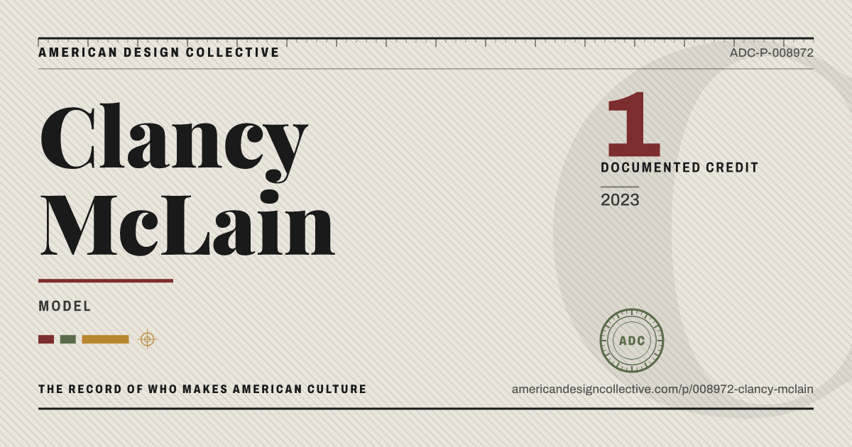 Registry card for Clancy McLain: the ADC seal, Clancy McLain, and how much is on record.