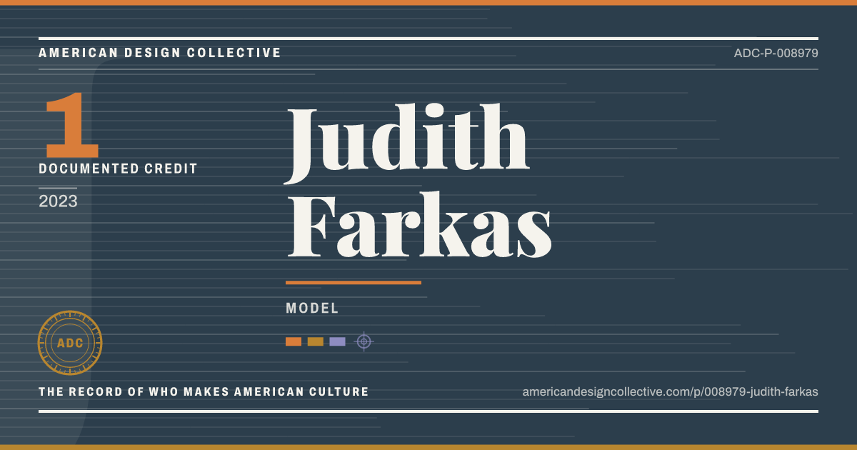 Registry card for Judith Farkas: the ADC seal, Judith Farkas, and how much is on record.