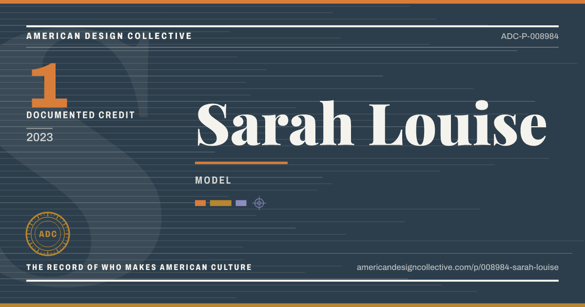 Registry card for Sarah Louise: the ADC seal, Sarah Louise, and how much is on record.