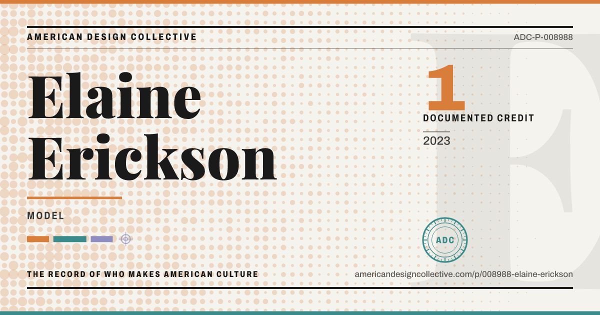 Registry card for Elaine Erickson: the ADC seal, Elaine Erickson, and how much is on record.
