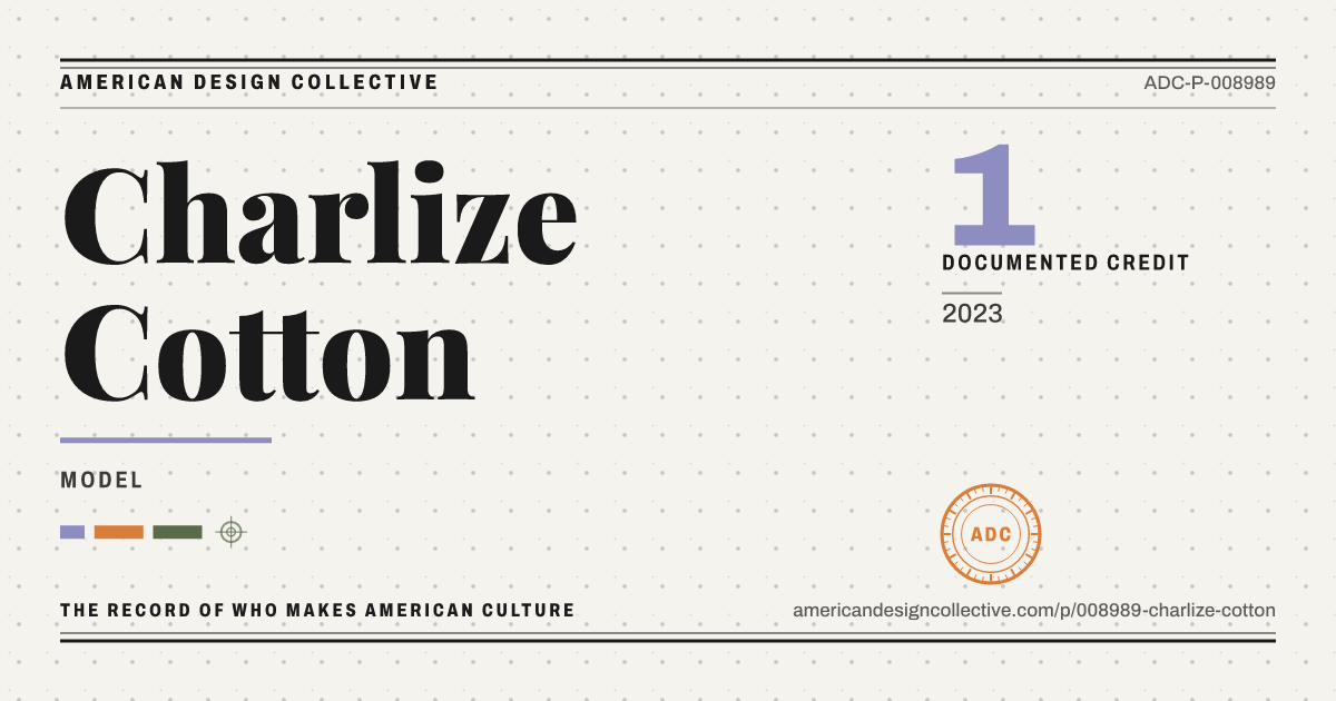 Registry card for Charlize Cotton: the ADC seal, Charlize Cotton, and how much is on record.