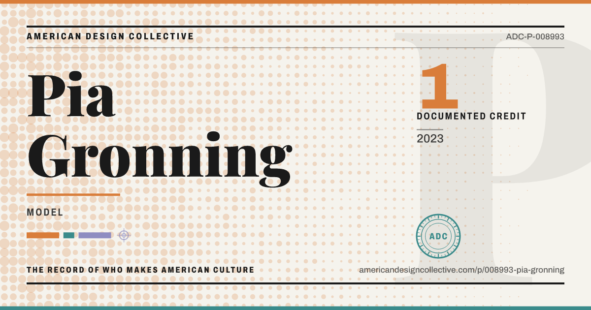 Registry card for Pia Gronning: the ADC seal, Pia Gronning, and how much is on record.