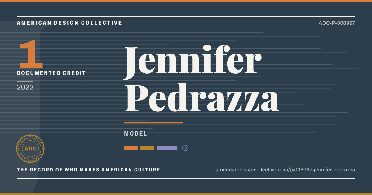 Registry card for Jennifer Pedrazza: the ADC seal, Jennifer Pedrazza, and how much is on record.