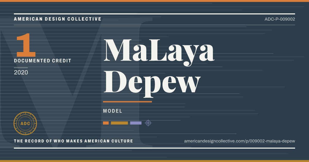 Registry card for MaLaya Depew: the ADC seal, MaLaya Depew, and how much is on record.