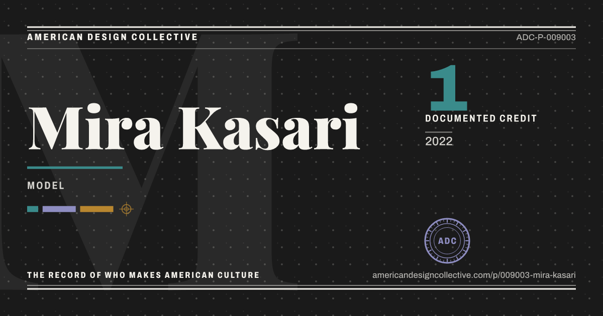 Registry card for Mira Kasari: the ADC seal, Mira Kasari, and how much is on record.