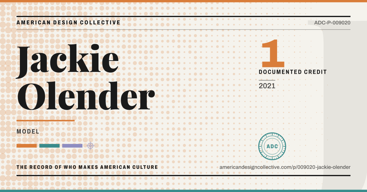 Registry card for Jackie Olender: the ADC seal, Jackie Olender, and how much is on record.