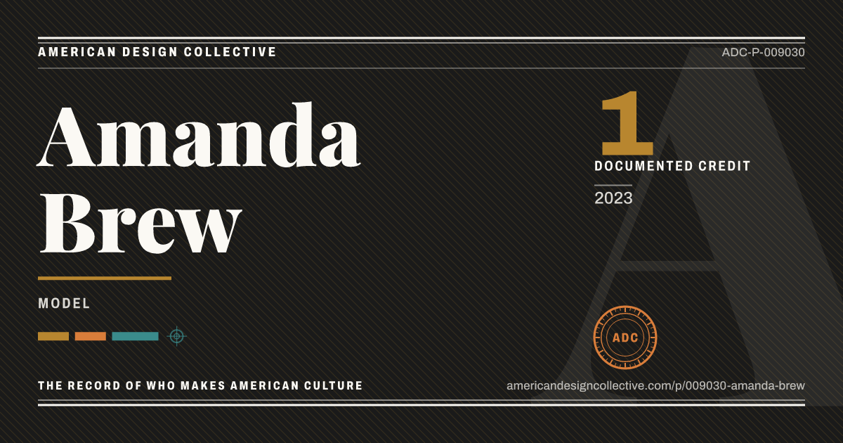 Registry card for Amanda Brew: the ADC seal, Amanda Brew, and how much is on record.