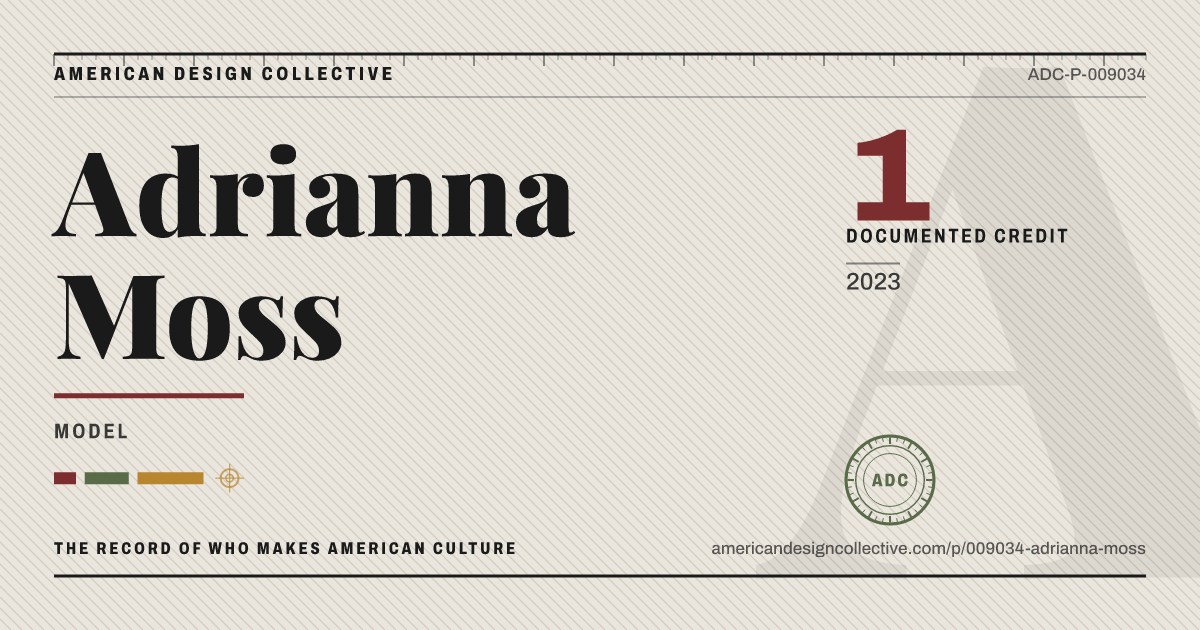 Registry card for Adrianna Moss: the ADC seal, Adrianna Moss, and how much is on record.