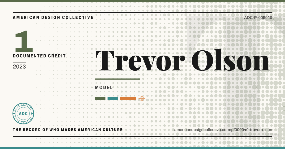 Registry card for Trevor Olson: the ADC seal, Trevor Olson, and how much is on record.