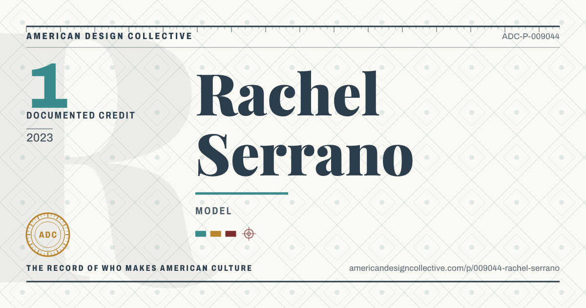 Registry card for Rachel Serrano: the ADC seal, Rachel Serrano, and how much is on record.