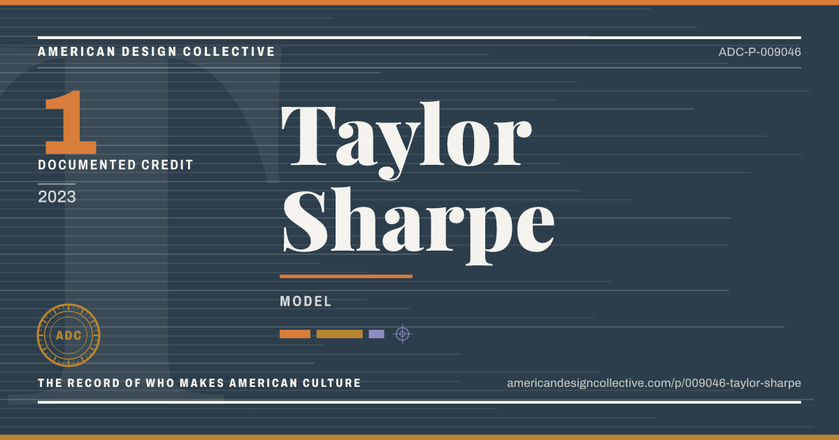 Registry card for Taylor Sharpe: the ADC seal, Taylor Sharpe, and how much is on record.