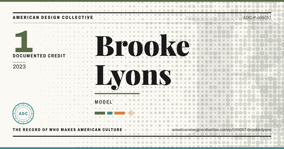 Registry card for Brooke Lyons: the ADC seal, Brooke Lyons, and how much is on record.