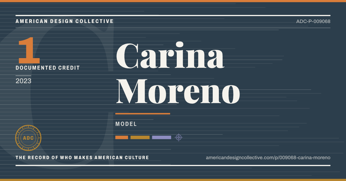 Registry card for Carina Moreno: the ADC seal, Carina Moreno, and how much is on record.