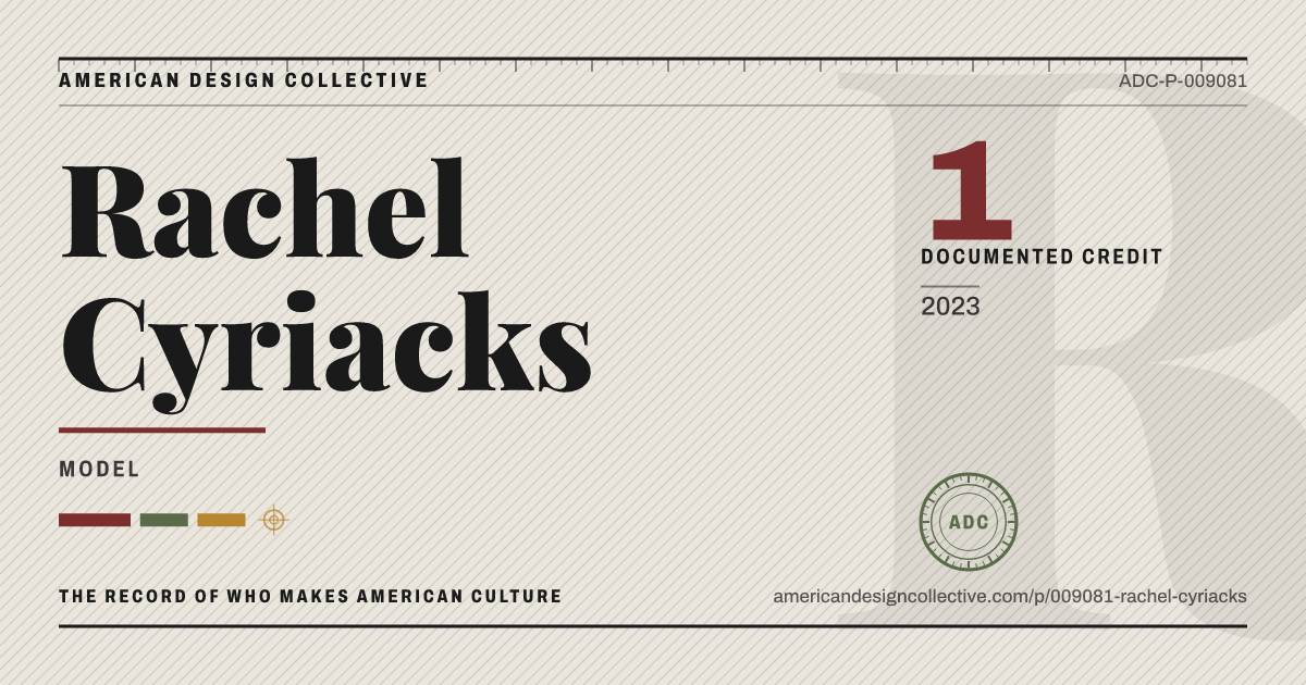 Registry card for Rachel Cyriacks: the ADC seal, Rachel Cyriacks, and how much is on record.