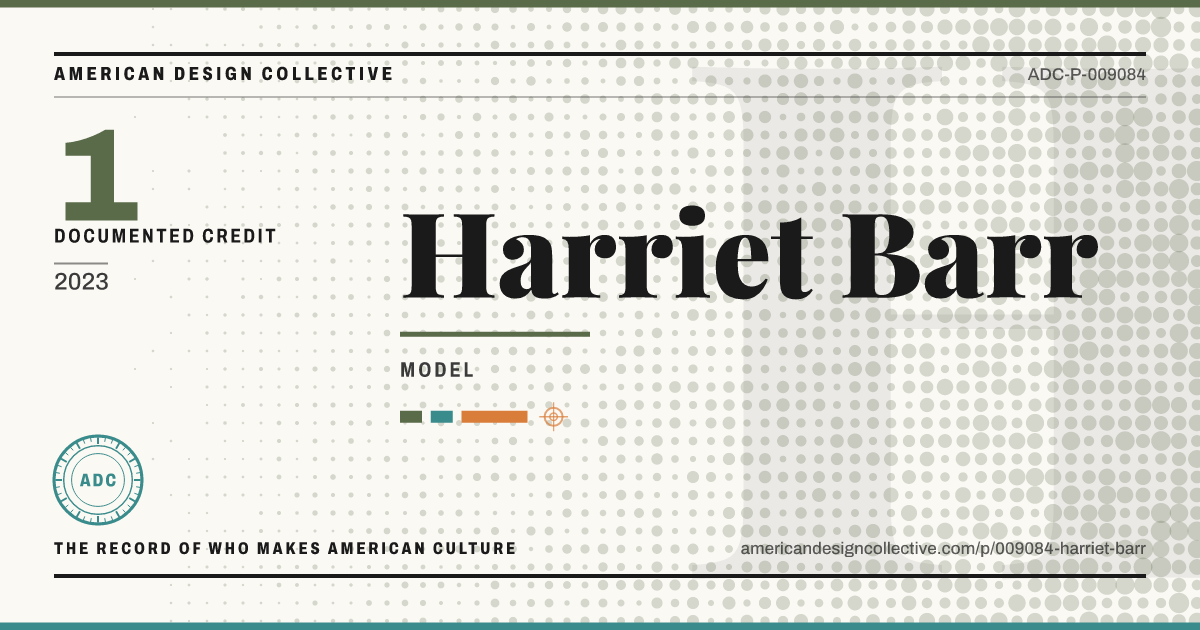 Registry card for Harriet Barr: the ADC seal, Harriet Barr, and how much is on record.