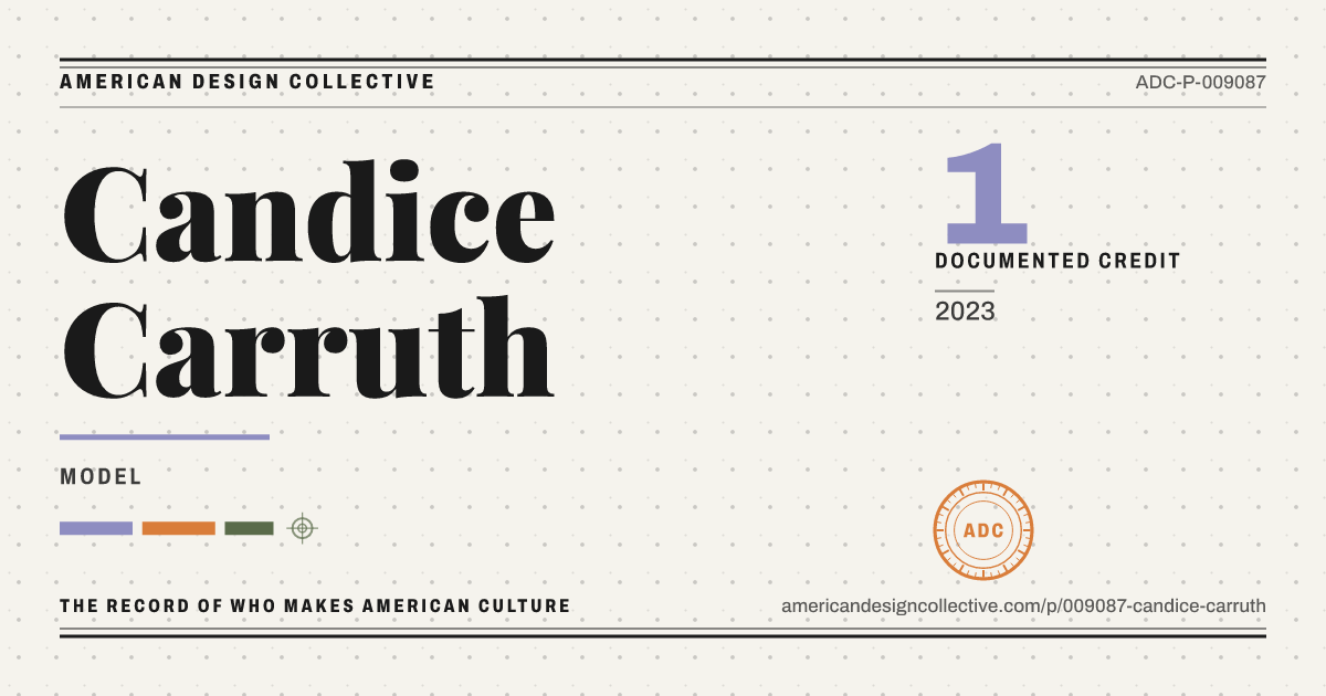 Registry card for Candice Carruth: the ADC seal, Candice Carruth, and how much is on record.