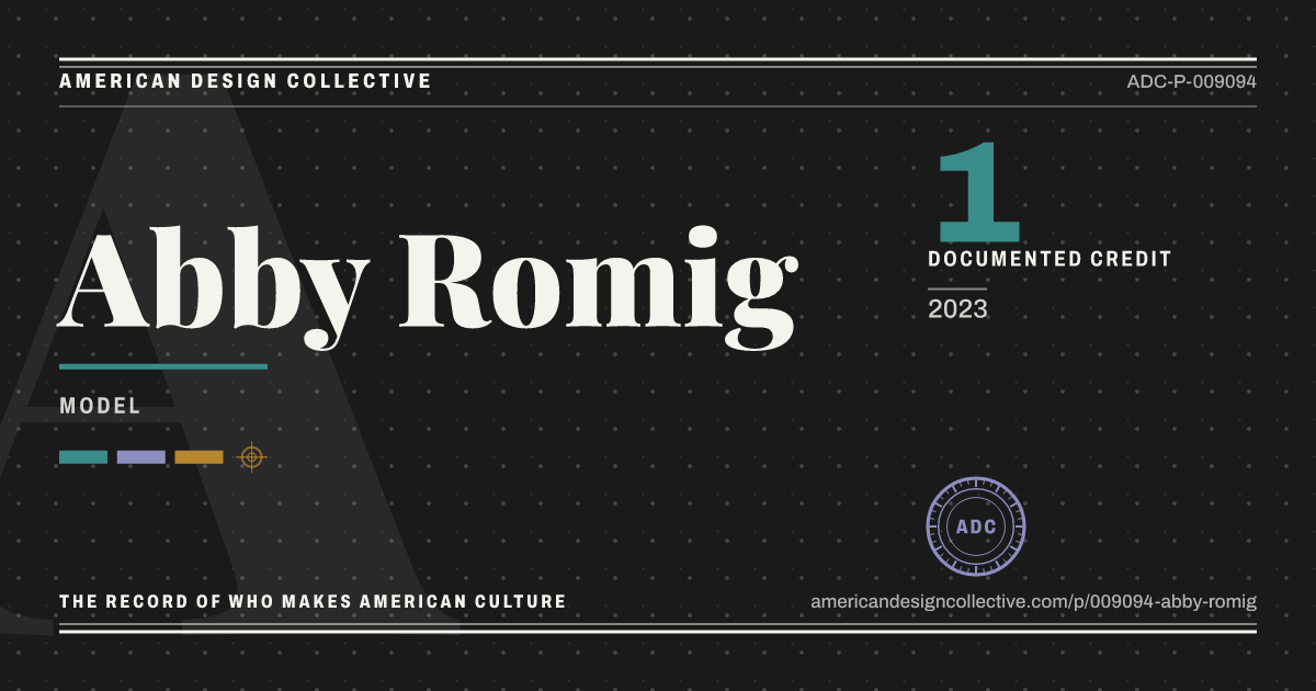 Registry card for Abby Romig: the ADC seal, Abby Romig, and how much is on record.