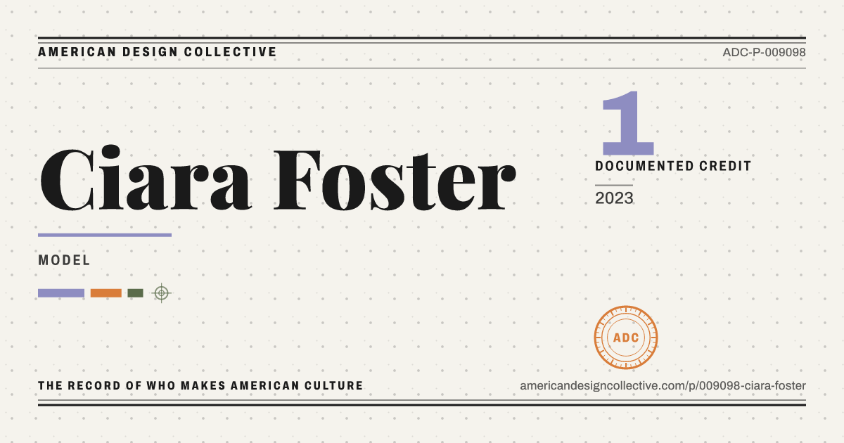 Registry card for Ciara Foster: the ADC seal, Ciara Foster, and how much is on record.