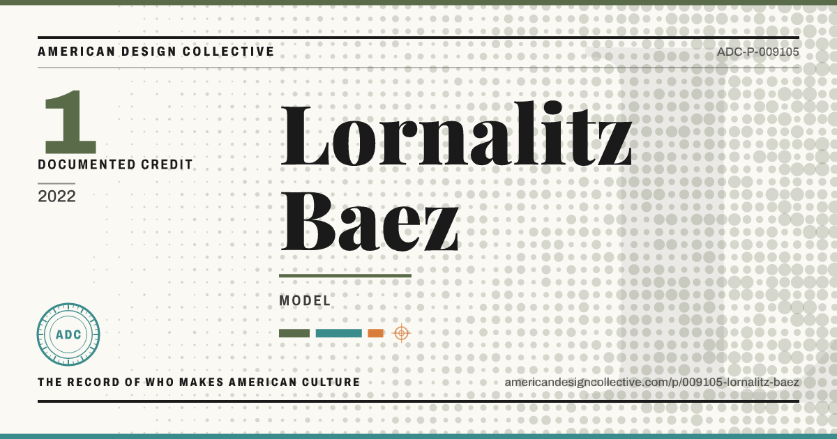 Registry card for Lornalitz Baez: the ADC seal, Lornalitz Baez, and how much is on record.
