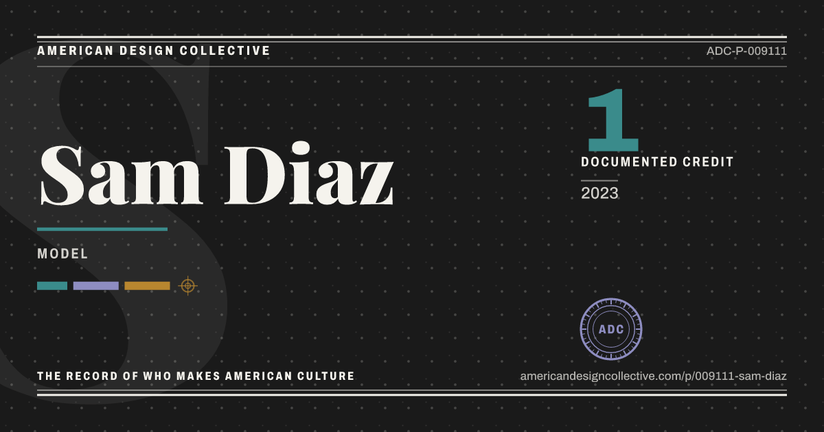 Registry card for Sam Diaz: the ADC seal, Sam Diaz, and how much is on record.