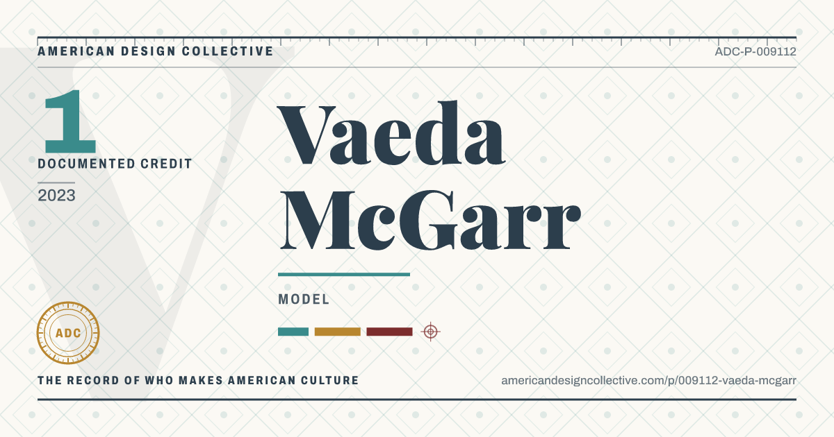 Registry card for Vaeda McGarr: the ADC seal, Vaeda McGarr, and how much is on record.